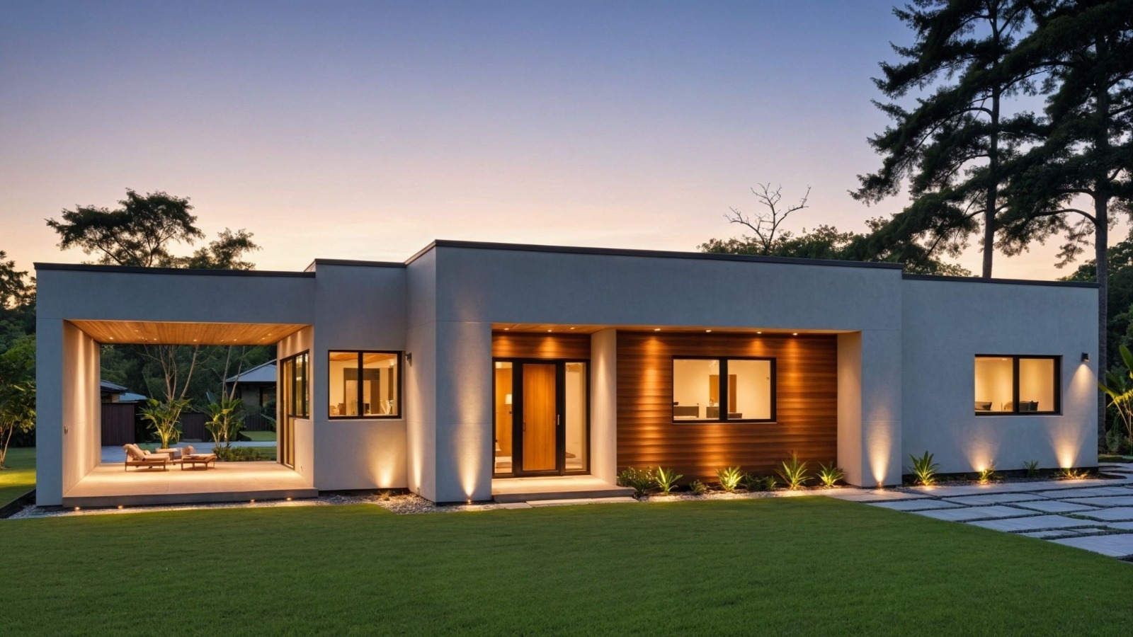 Diseño de vivienda en una planta, integrada al jardín